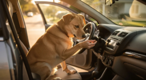 Dog car anxiety in nervous pup riding in front seat