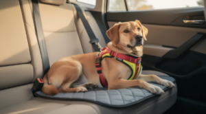 Dog car anxiety tips for pup in back seat safety harness pad