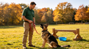 Puppy training schedule by age with outdoor trainer
