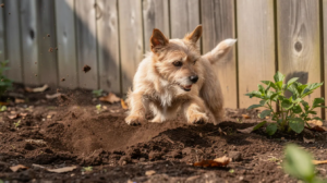 Why do dogs dig holes near backyard garden fence