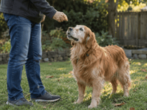 Owner building confidence while training senior dogs